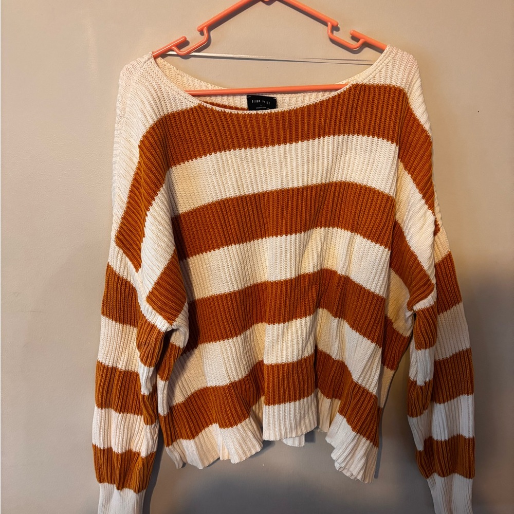 Cozy Striped Knit Sweater in Rust and Cream